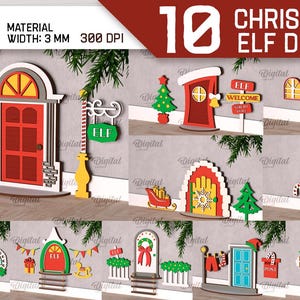 3D Christmas elf door bundle svg, magic elf house door and windows laser cut, layered wall decor svg, xmas kids room decoration svg