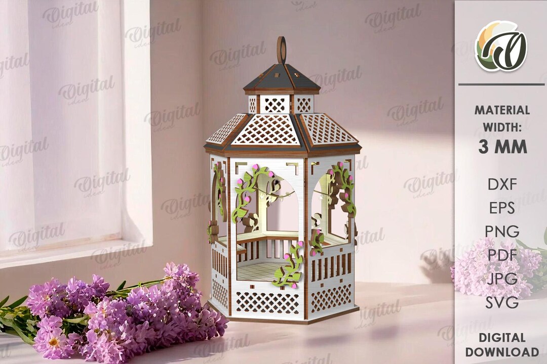 3D Gazebo Lantern, Garden Gazebo Candle Holder Laser Cut, Tealight