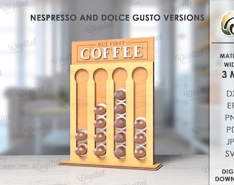 3D Coffee pod stand, dolce gusto and nespresso pod holder laser cut, wooden coffee capsule storage, coffee pod display, but first coffee svg