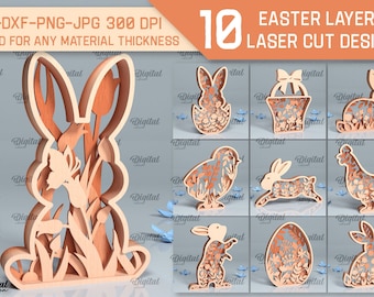 Pakiet warstwowych dekoracji wielkanocnych, 3D Boho stoi laserowo wycinane, kwiatowy ozdoba wielkanocna, Easter Bunny SVG, wolnostojąca Wielkanoc, samodzielny ornament