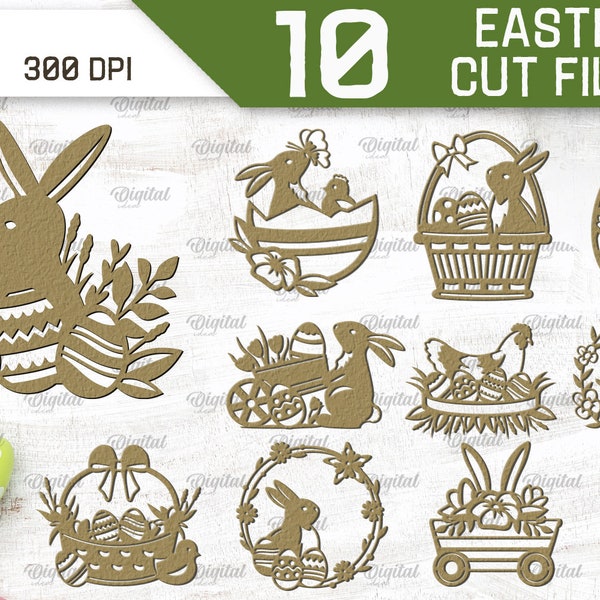 Easter svg bundle, easter paper cut decor, easter sign laser cut, easter bunny svg, floral easter decoration, chicken svg, easter eggs svg