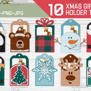 Etichetta porta carte regalo di Natale, taglio di carta a strati 3D, etichetta regalo, porta carte di Natale, etichetta regalo carina, Babbo Natale, elfo, renna, etichetta regalo di carta