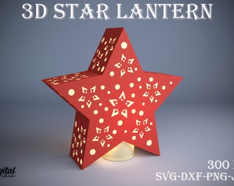 3D stervormige lamp SVG, 3D papier knippen, nachtlamp, Boho, woondecoratie, lightbox SVG, 3D ster lantaarn SVG sjabloon, kerstlamp