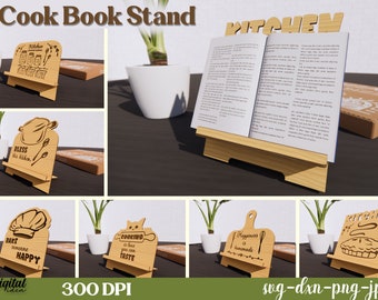 Cook book lasercut stands bundle, Kitchen bundle, 3D Cookbook stand, Recipe book holder, Kitchen tablet stand, Wooden engraved book stand