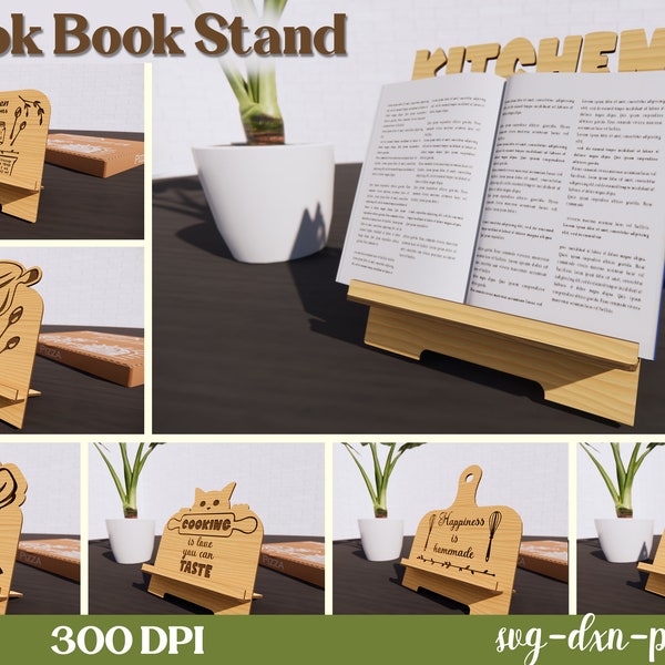 Cook book lasercut stands bundle, Kitchen bundle, 3D Cookbook stand, Recipe book holder, Kitchen tablet stand, Wooden engraved book stand