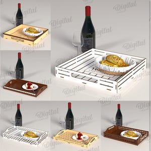 3D Serving trays bundle, breakfast tray laser cut, treat tray svg, boho, morning quotes, flat tray, kitchen decor, rustic farmhouse tray