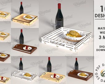 3D Serving trays bundle, breakfast tray laser cut, treat tray svg, boho, morning quotes, flat tray, kitchen decor, rustic farmhouse tray