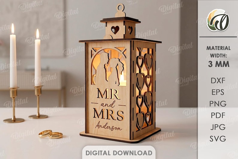 Paket med personliga bröllopslyktor, laserskurna teljushållare, värmeljuslykta, herr och fru svg, rustik blommig lampa bild 9