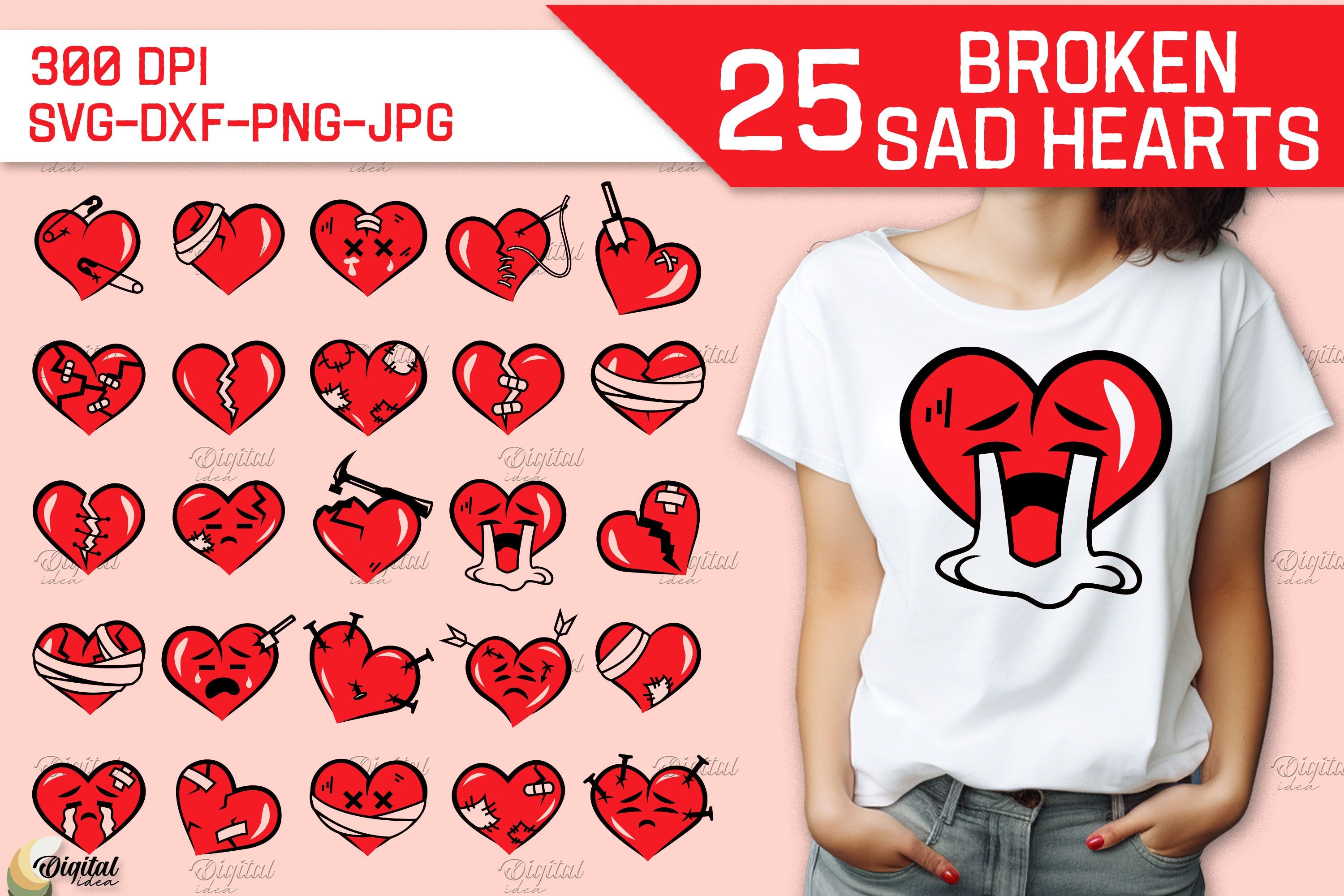 Broken hearts SVG bundle, Anti Valentine's day SVG, Single SVG, valentine's day gift, heartbreak, heartbroken, heart clipart, sad hearts svg