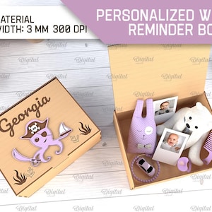 Caja de recordatorio de madera personalizada en 3D, caja de bebé cortada con láser, pulpo, plantilla de caja, caja de almacenamiento, regalo de caja de recuerdo, regalo de nacimiento de bebé, pirata