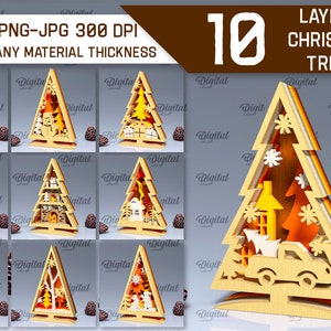 3D Layered Christmas trees bundle, Christmas pine tree laser cut, winter wooden decor, shelf sitter svg, xmas tree stand glowforge
