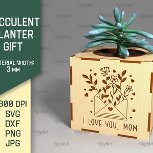 3D Sukkulenten Pflanzer, Topfpflanzenhalter Laser geschnitten, Muttertagsgeschenk, Blumenkasten aus Holz, Pflanzenliebhaber, Geschenk für Pflanzenliebhaber, ich liebe dich Mama