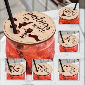 Wine glass covers bundle, wine glass topper laser cut, wine lover quotes svg, wine charcuterie topper, wooden wine topper appetizer plate