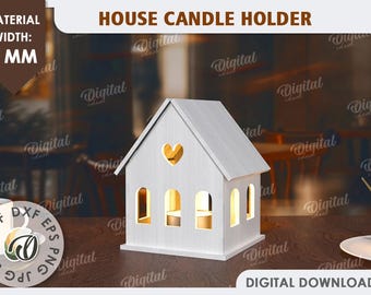 3D House candle holder, rustic home lantern laser cut, wooden lamp svg, tea light candle holder, home decor svg, nordic style house