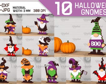 Pacote de gnomos de Halloween 3D, gnomos 3D cortados a laser, gnomos assustadores de madeira svg, suportes de prateleira, suporte de gnomo fofo svg, decoração assustadora para casa svg