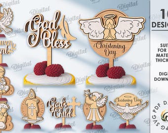 3D Christening cake toppers bundle, baptism cupcake topper laser cut, baby topper svg, religious cake decor, first communion svg