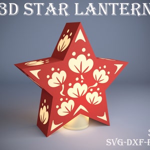 3D Star lantern, Floral lamp, Papercut lantern template, Star shaped lamp SVG, 3D paper cut, Nightlamp, Boho, Home decor, lightbox SVG,