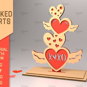 3D lasercut layered hearts sign, Valentine&#39;s Day standing heart, free standing stacking hearts, welcome sign, love SVG, Stacked hearts, xoxo