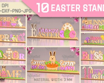 3D Easter stands bundle, easter signs laser cut, Happy Easter sign, easter home decor, standing easter sign, shelf sitters svg, spring sign