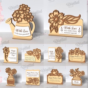Pacote de cartão-presente floral 3D, cartão de felicitações para o dia das mães cortado a laser, citações de feliz dia das mães svg, presente para a mãe, presente para a avó, cartão de madeira floral