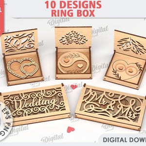 3D Wedding Ring Boxes Bundle, Ringbox Laserschnitt, Hochzeit Zitate, personalisierte Hochzeitsbox für Ringe, Ringhalter, Ringträger Herzbox