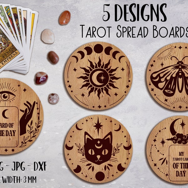 Tarot spread boards bundle, Halloween laser cut, Tarot lasercut boards SVG, Tarot spreads set, Tarot card mat, Engraved taror boards