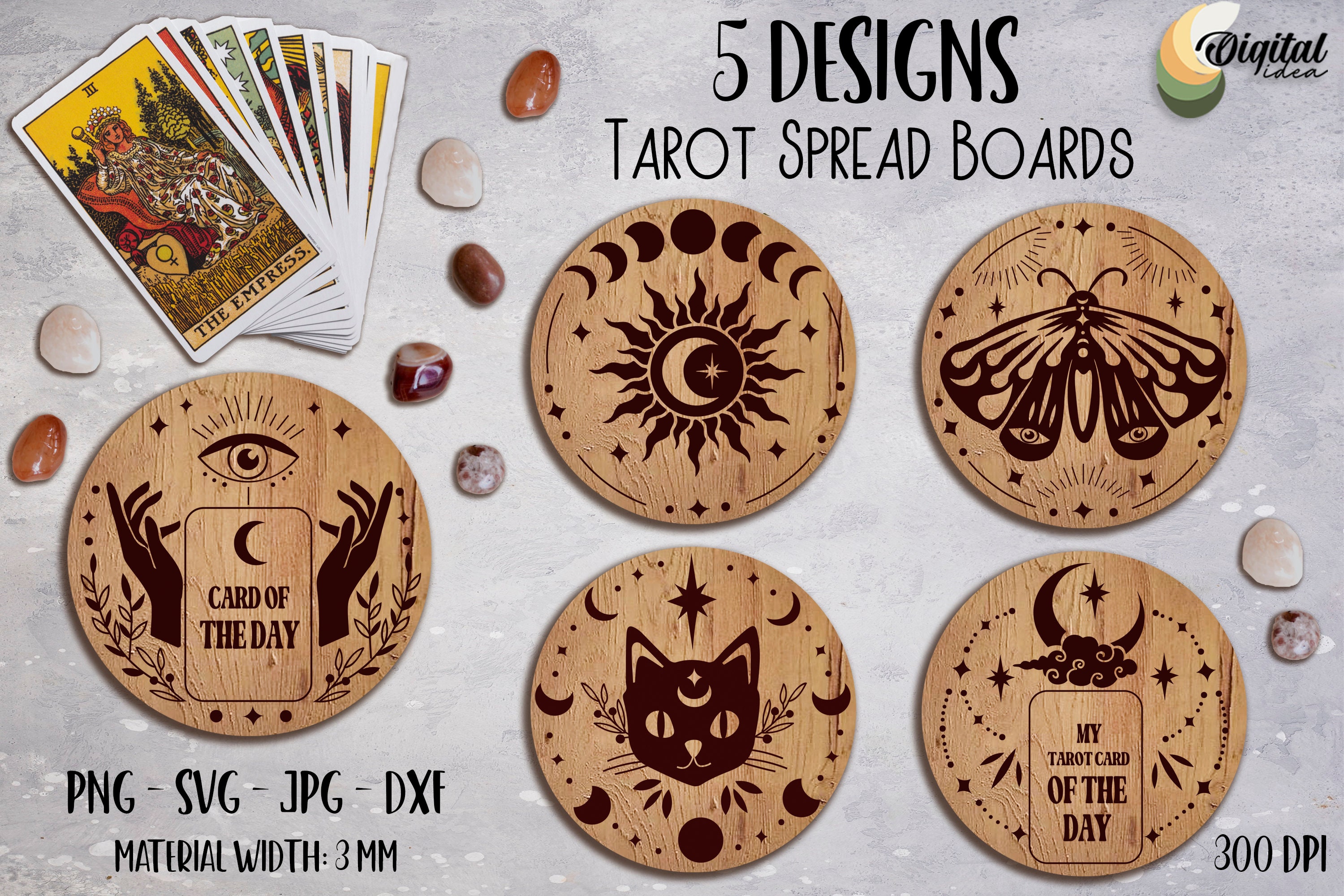 Paquet de planches à tartiner de tarot, découpe laser d’Halloween, planches de découpe laser de tarot SVG, ensemble de tartinades de tarot, tapis de carte de tarot, planches de taror gravées