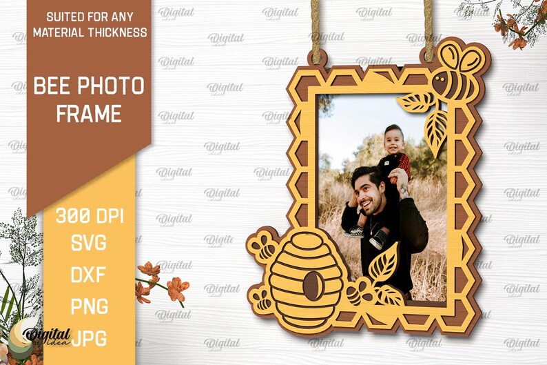 3D Bee Photo Frames Bundle, Wooden Honey and Bee Picture Frame Laser ...