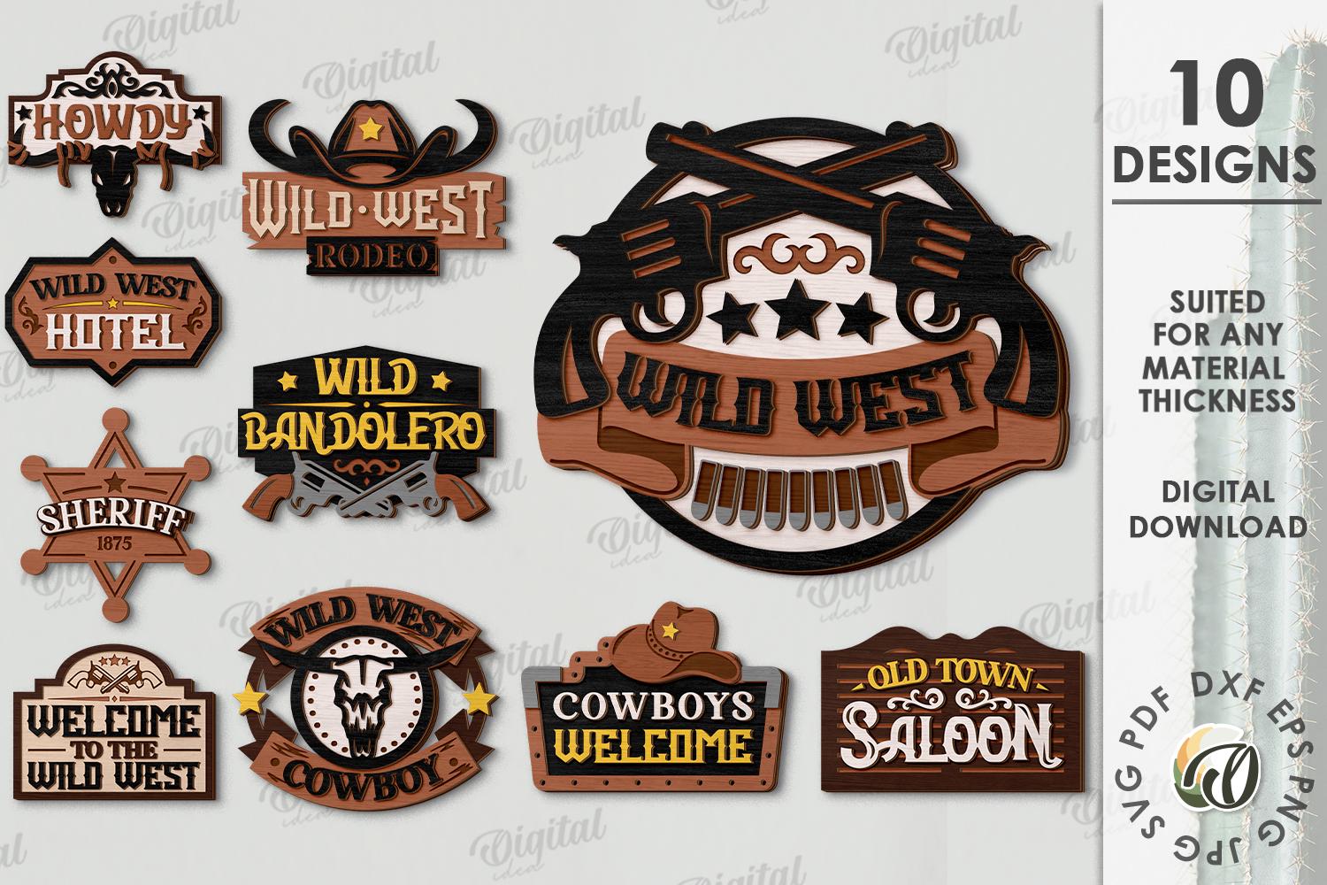 3D Wild West Signs Bundle, Western Layered Sign Laser Cut, Cowboy