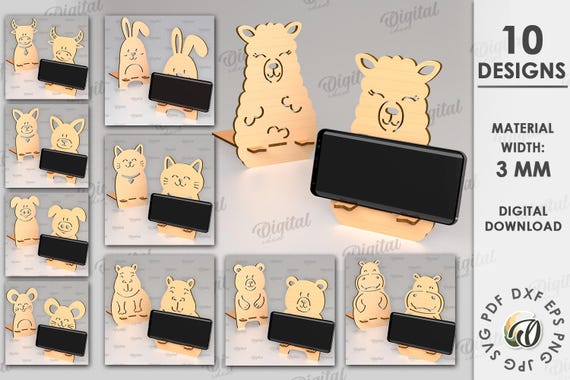 3D Phone stands laser cut bundle, Animal cell phone holder, cute animals with paws stands lasercut, bear mobile phone stand svg, cat svg