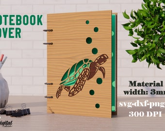 3D Turtle notebook cover lasercut, 4 ring binder lasercut, Glowforge wooden cover, album cover, journal cover SVG, 3D binder, marine svg
