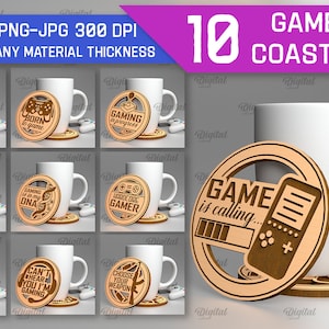 Gaming engraved coasters bundle, gamer coaster laser cut, funny gaming quotes and sayings svg, game coaster svg, video gaming svg