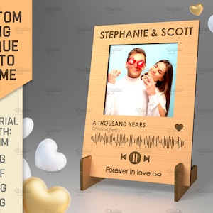 Gepersonaliseerde fotolijst met liedplaquette, Spotify-afspeellijst, 3D-fotolijst voor muziekspeler met standaard, jubileumcadeau, 3D-valentijnskaart lasergesneden