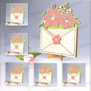 3D Moederdag bloemen enveloppen lasergesneden bundel, 3D-cadeaukaarthouder doos glowforge, Moederdag envelop svg, bloemen envelop, bloemen svg