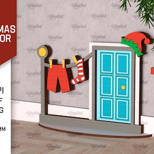 3D Christmas elf door svg, magic elf house door and windows laser cut, layered wall decor svg, xmas kids room decoration svg