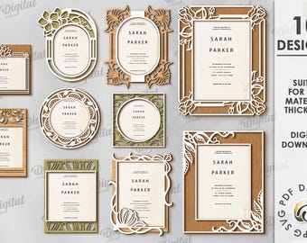 3D Wedding invitations bundle, wedding card laser cut, wedding invite frame, personalized names, custom floral wedding invitation svg
