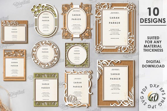 3D Wedding invitations bundle, wedding card laser cut, wedding invite frame, personalized names, custom floral wedding invitation svg