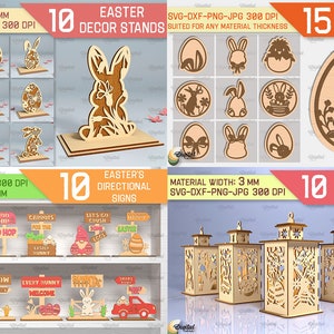 Mega bundle con taglio laser di Pasqua, 248 deisgn di taglio laser di Pasqua, taglio laser 3D di buona Pasqua SVG, biglietto pop-up, lanterne in legno, ornamento, stand in formato SVG immagine 5