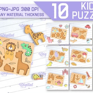 Wooden kids puzzles bundle, 3D laser cut puzzle SVG, cute animals, animal puzzles, montessori puzzle, baby puzzle, childrens game svg