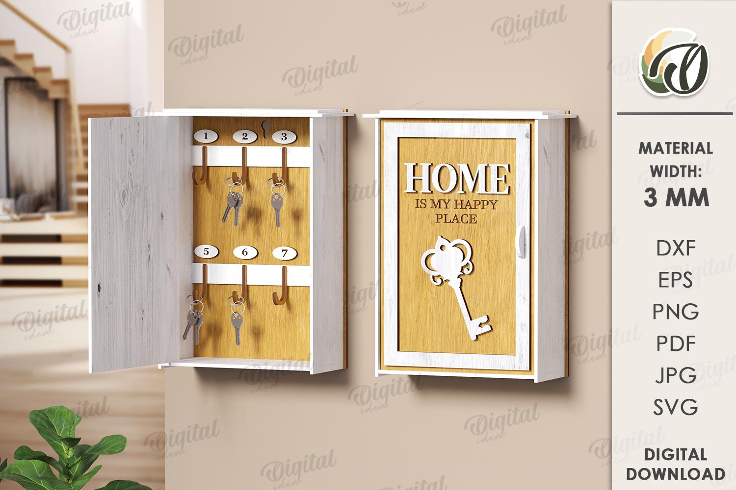 Mobiletto Portachiavi In Legno Intarsiato - Decori Assortiti, Cm 26x10x33 - 2