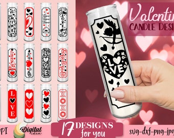 Pacchetto SVG candela albero dollaro di San Valentino, avvolgimento del barattolo di candela, Cupido in formato svg, design della candela di San Valentino, San Valentino verticale in formato SVG, amore, xoxo in formato SVG