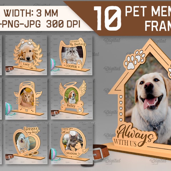 Pet memorial photo frames bundle, 3D laser cut picture frame, Cats and dogs frames, Family pet frames, custom pet frame svg, memorial quotes