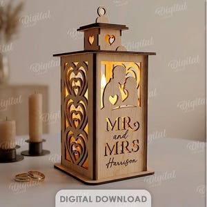 Paket med personliga bröllopslyktor, laserskurna teljushållare, värmeljuslykta, herr och fru svg, rustik blommig lampa bild 6