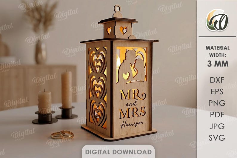 Paket med personliga bröllopslyktor, laserskurna teljushållare, värmeljuslykta, herr och fru svg, rustik blommig lampa bild 6