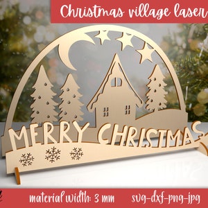 Merry Christmas, 3D Christmas village stand laser cut, Christmas village scene svg, Xmas laser cut file, Wooden Christmas light decoration
