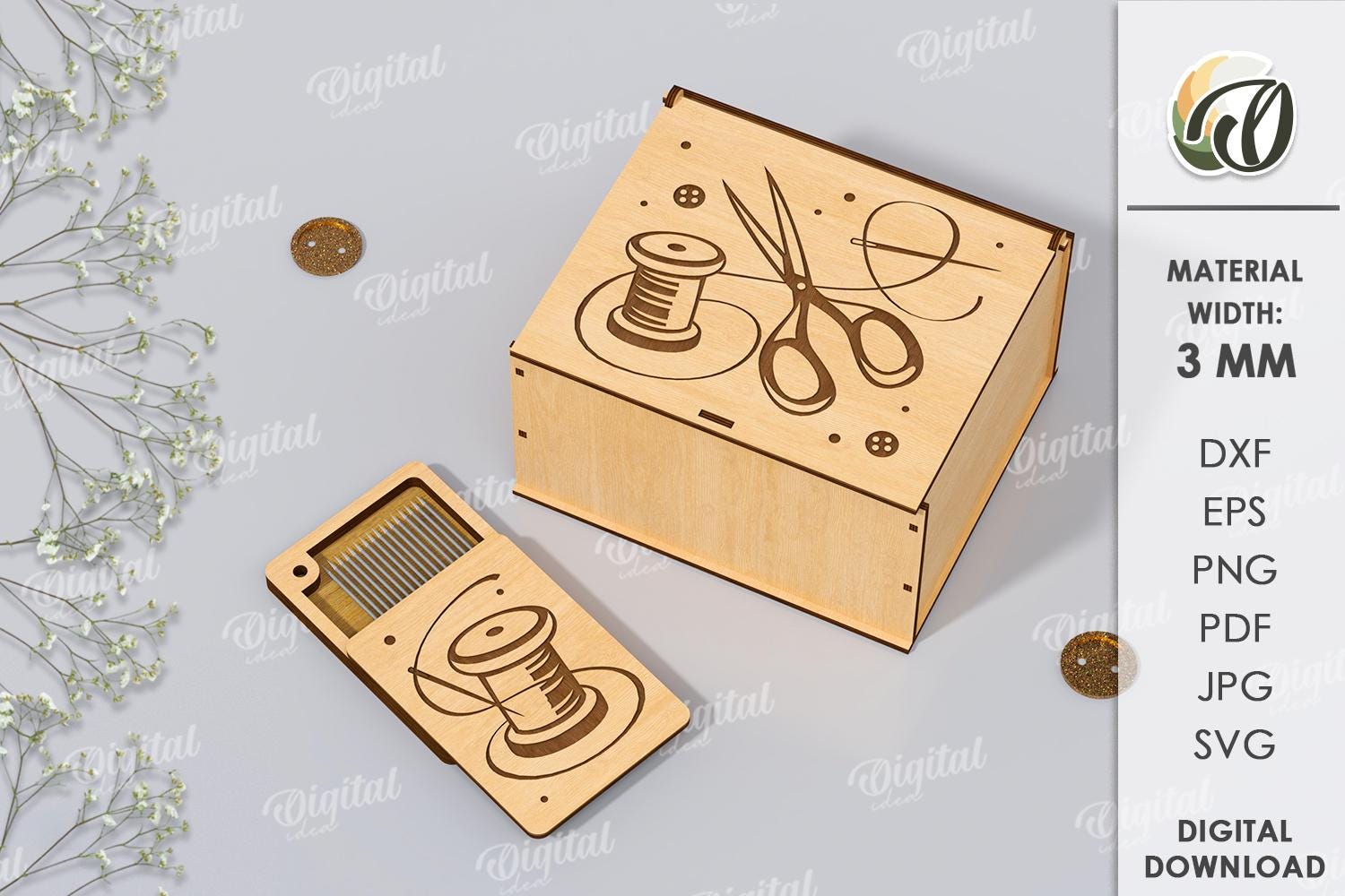 3D Needle and Thread Boxes Bundle, Embroidery Storage Laser Cut, Wooden ...