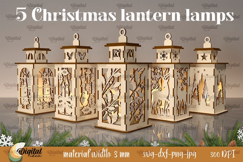 Latarnia 3D wycinana laserowo Mega pakiet, wszystkie główne święta, 118 projektów lamp wycinanych laserowo, 3D Tealight wycinane laserowo SVG, drewniane latarnie, świecznik zdjęcie 6