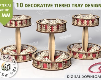 3D Decorative Tiered Tray bundle, wooden tier tray laser cut, kitchen cupcake stand svg, serving tray with lasercut, cupcake display