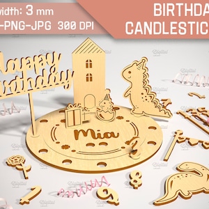 Paquete de portavelas de cumpleaños, plato de cumpleaños 3D con números, complemento de cumpleaños, corte láser de feliz cumpleaños 3D, corte láser de cumpleaños personalizado, niños svg