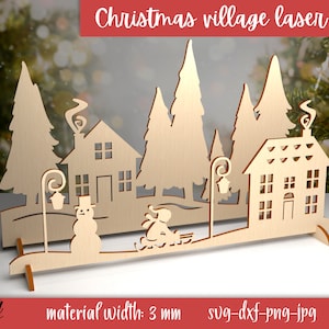 Xmas village stand, Christmas village scene svg, 3D Christmas village stand laser cut, Xmas laser cut file, Wooden Christmas light deco